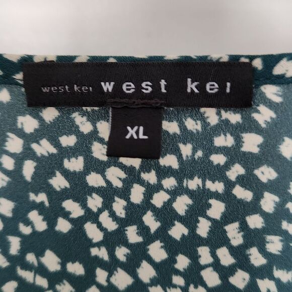 West Kei Women's Green Patterned Top Lightweigh5 Tie Bottom V-Neck Size XL - Picture 5 of 7